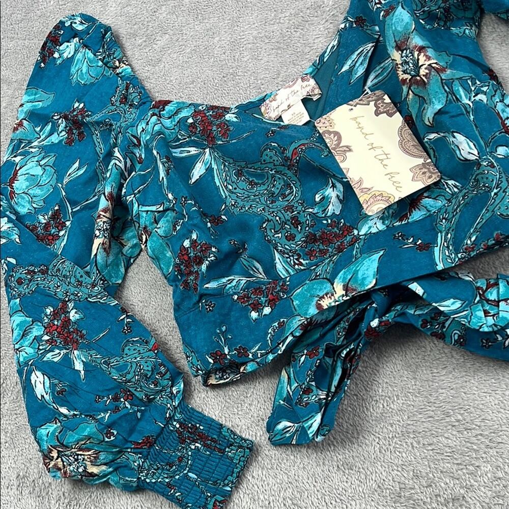 NEW Band of The Free XS Floral Teal Smocked Women's Crop Top‎